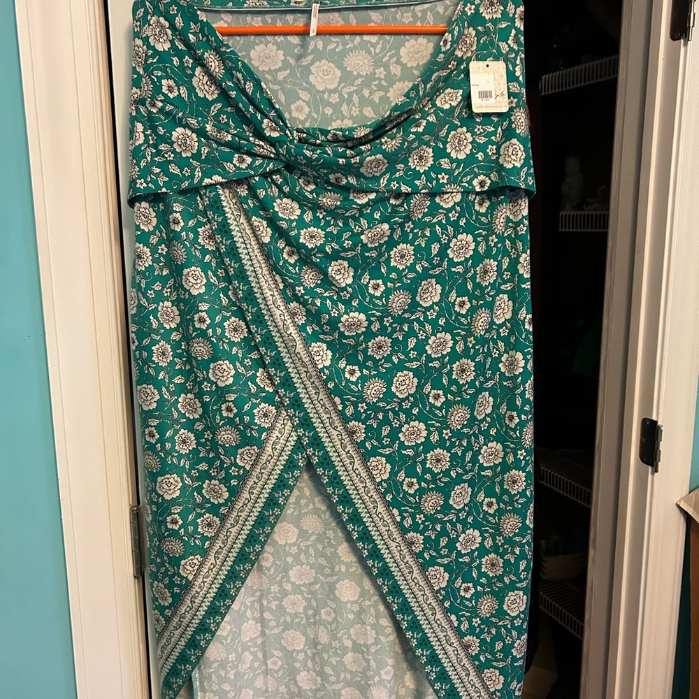 Free People Teal Floral Maxi Skirt